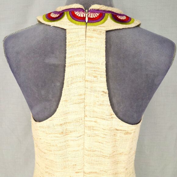 Trina Turk Dress Womens 6 Beige Silk Tweed Embroidered Neckline Racerback Lined - Picture 11 of 16